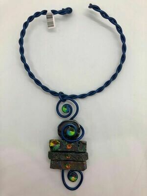 Jeff Lieb Handmade Deep Royal Blue Wire with Semi Precious Stones and Real Swarovski Crystals Necklace