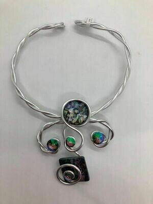 Jeff Lieb Handmade Silver Metal Multi Colored Semi Precious Agate Stone with AB Swarovski Crystal Necklace
