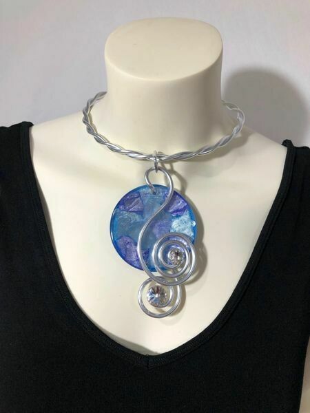 Jeff Lieb Silver Metal Clear Swarovski Multi Colored Semi Precious Stone Necklace