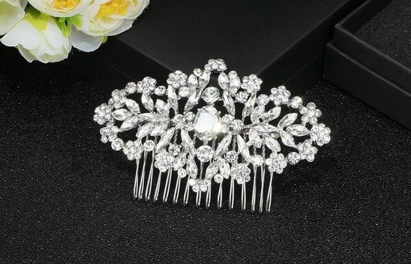 Silver Clear Crystal Large Hair Comb