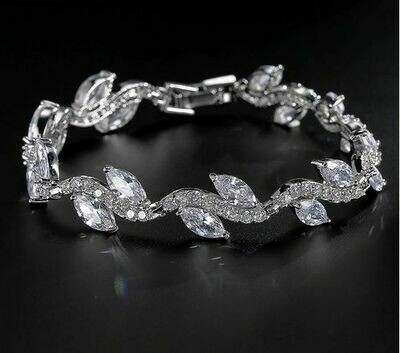 Rhodium Plated Cubic Zirconia Marquise Bracelet
