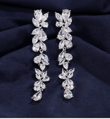 Dramatic Cluster Long Drop Cubic Zirconia Earring