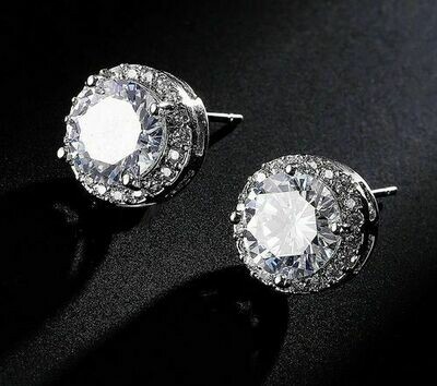 Rhodium Plated 8mm Cubic Zirconia Studs