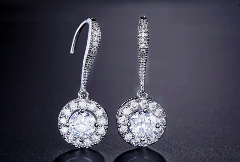 AAA Cubic Zirconia Round Halo Drop Earrings