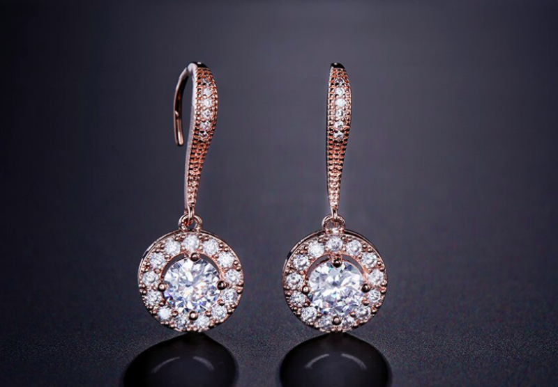 AAA Cubic Zirconia Round Halo Drop Earrings