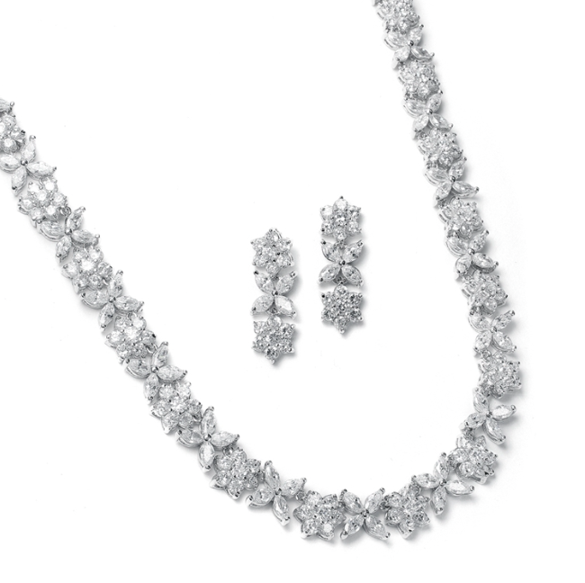 AAA CZ Marquise Burst Floral Formal Set