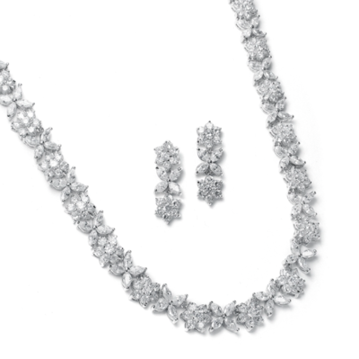 AAA CZ Marquise Burst Floral Formal Set