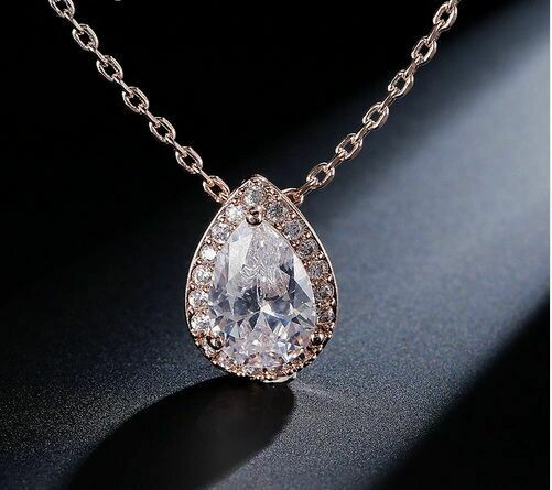 Halo Pear Cubic Zirconia Drop Necklace
