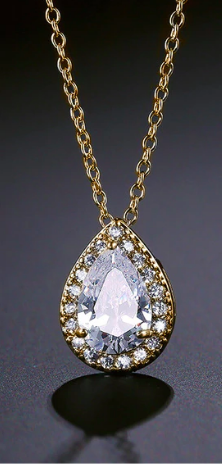 Halo Pear Cubic Zirconia Drop Necklace