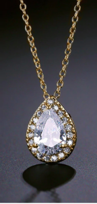 Halo Pear Cubic Zirconia Drop Necklace