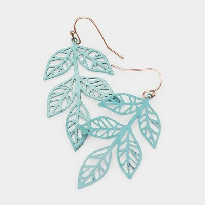 Brass Metal Cut Out Leaf Dangle Earrings