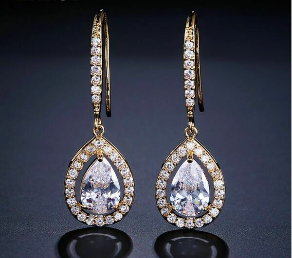 AAA Cubic Zirconia Open Halo Pear Drop Earrings