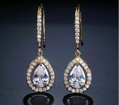 AAA Cubic Zirconia Open Halo Pear Drop Earrings