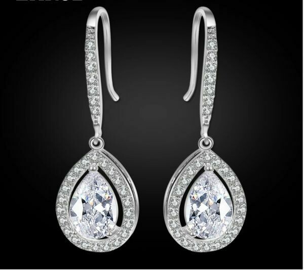 AAA Cubic Zirconia Open Halo Pear Drop Earrings