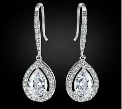 AAA Cubic Zirconia Open Halo Pear Drop Earrings