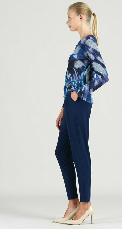 Cozy Multi Brush Print Side Ruched Sweater Top