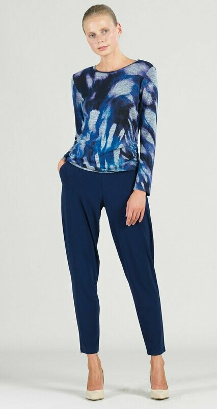 Cozy Multi Brush Print Side Ruched Sweater Top