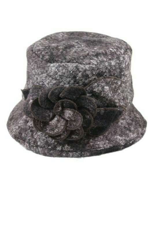 Boiled Wool Winter Floral Bucket Hat