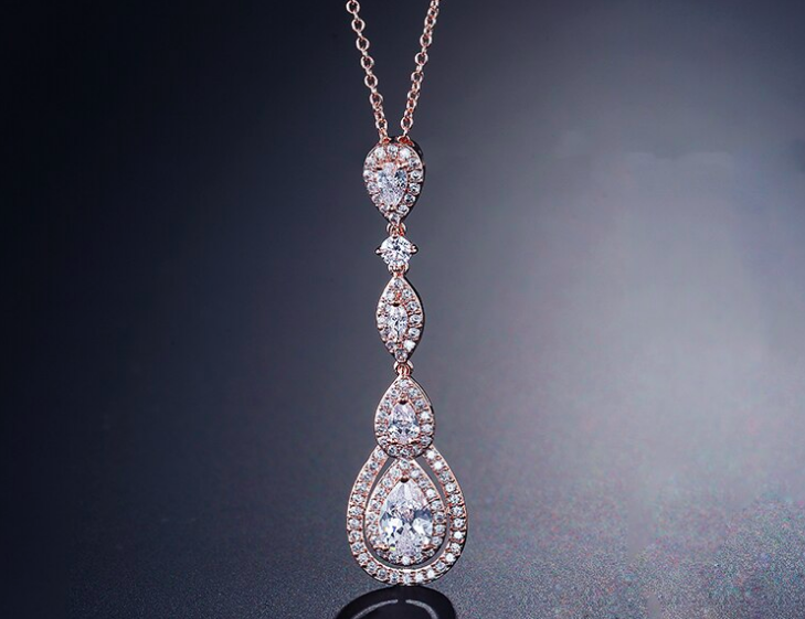 Spectacular Halo Multiple Drop Pendant Necklace