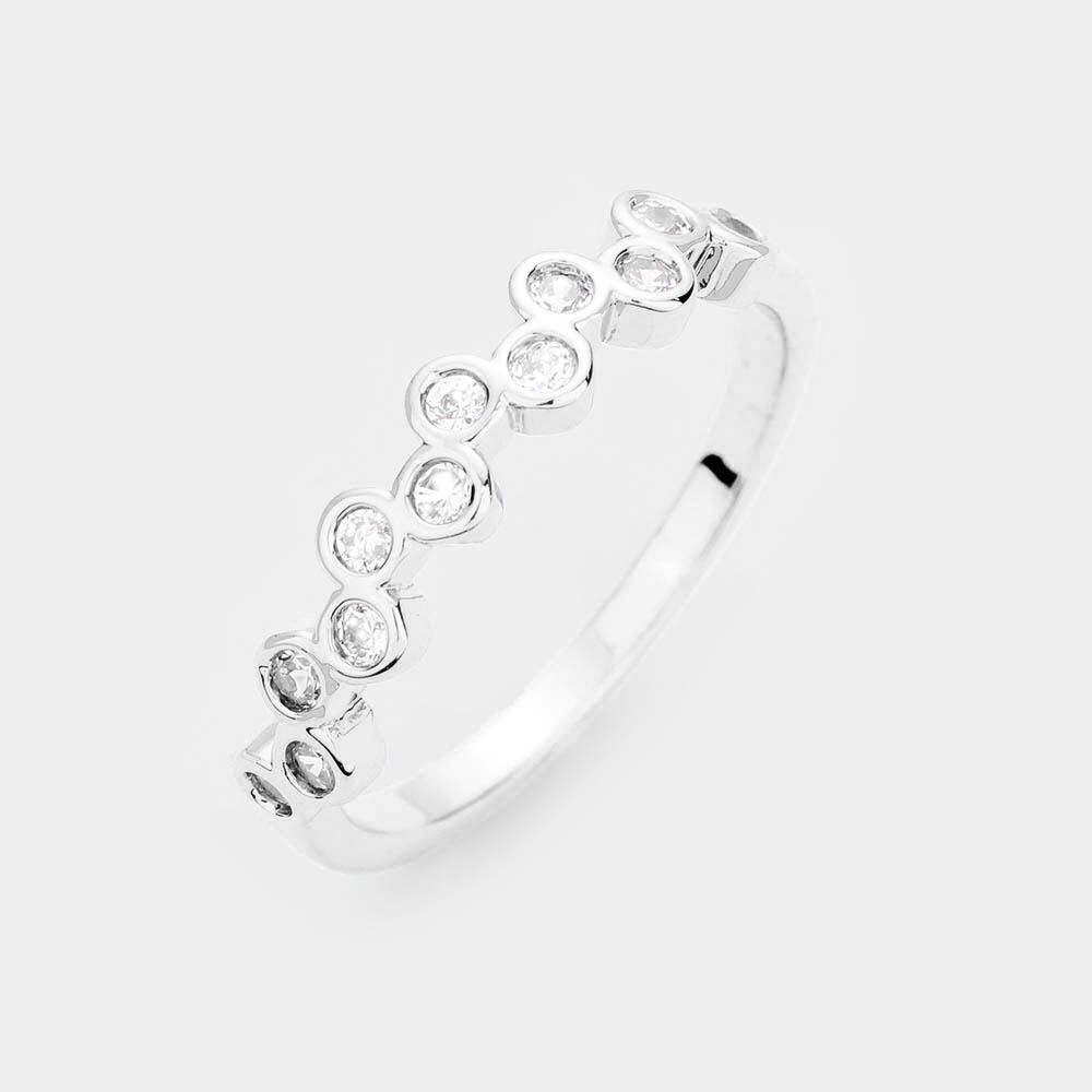 Gold Plated Round Bubble CZ Ring, COLOR: SLV, SIZE: 7