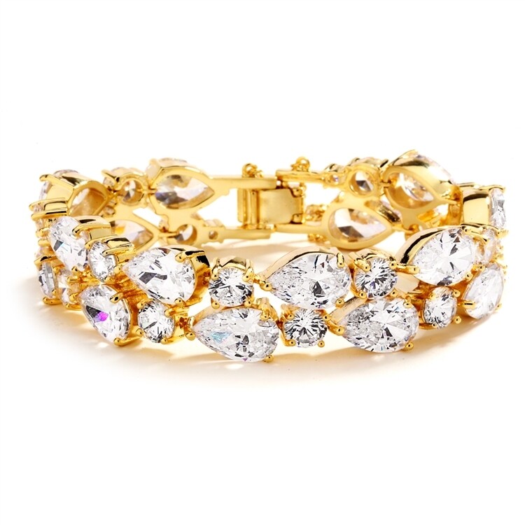 14K Gold Plated Cubic Zirconia Statement Bracelet