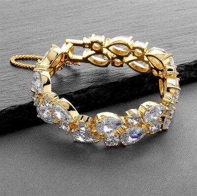14K Gold Plated Cubic Zirconia Statement Bracelet