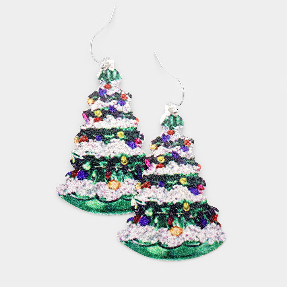 Christmas Tree Print Metal Earrings
