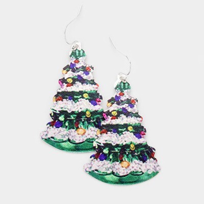 Christmas Tree Print Metal Earrings Christmas Tree Print Metal Earrings