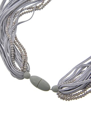 Grey Beaded Multi Cord Snap Closure Necklace