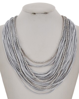 Grey Beaded Multi Cord Snap Closure Necklace