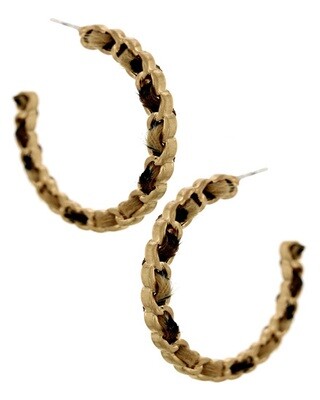 Gold Link Hoops Animal Leatherette Weave Earring