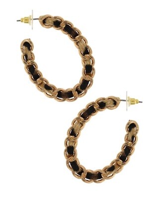 Gold Oval Hoops Animal Leatherette Weave Earring