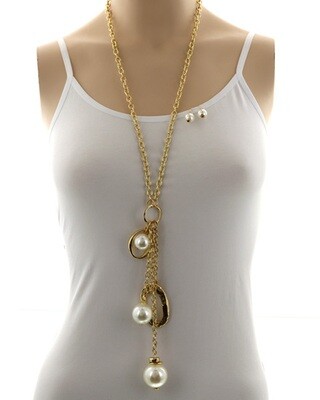 Long Metal Faux Large Pearl Set