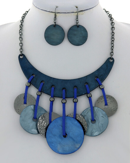 Blue Leatherette Hematite Bead Unique Set