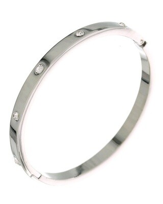 Silver Tone Designer Look Bangle CZ Stones