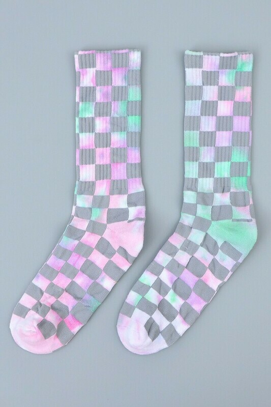 Plaid Pattern Tie Dyed Fashion Socks