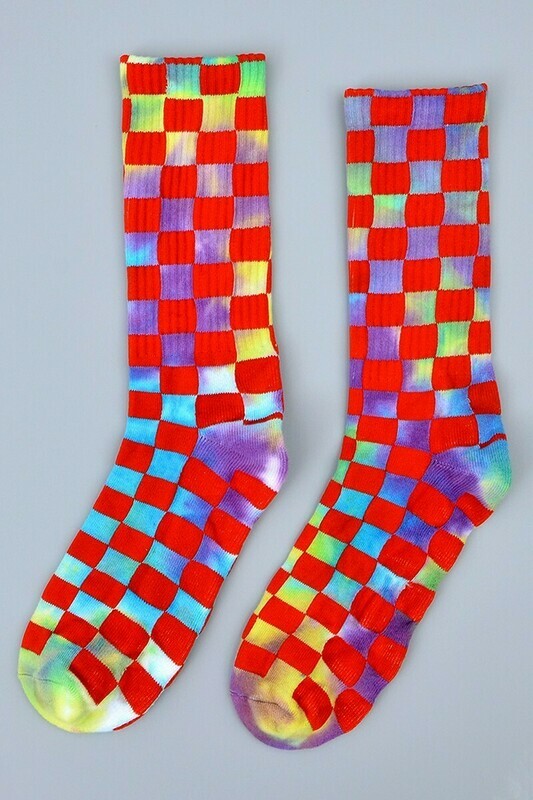 Plaid Pattern Tie Dyed Fashion Socks