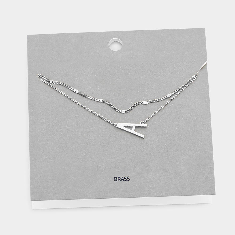 Silver Tone Monogram Brass Metal Necklace