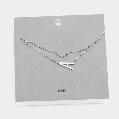Silver Tone Monogram Brass Metal Necklace