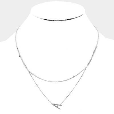 Silver Tone Monogram Brass Metal Necklace