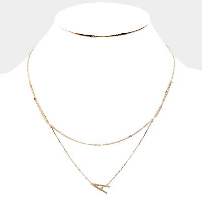 Gold Tone Monogram Brass Metal Necklace