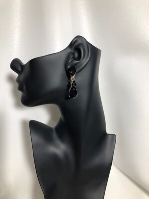 Gold and Purple Double Pear Crystal Earrings