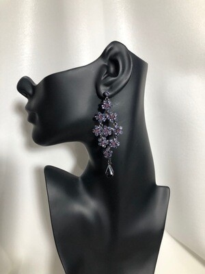 Hematite and Purple Flower Grove Chandelier Earrings