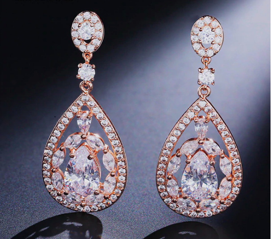 Mosaic Cubic Zirconia Mosaic Teardrop Earring, COLOR: Rose Gold