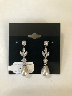 Leaf Marquis Dangle Pearl Earring