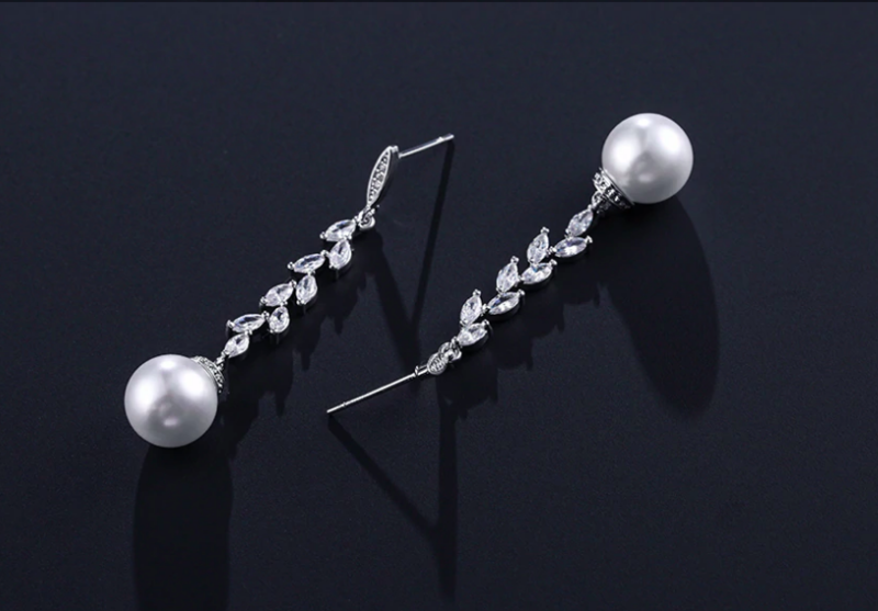 Long Marquis Leaf Pearl Drop Earring