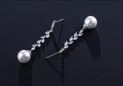 Long Marquis Leaf Pearl Drop Earring