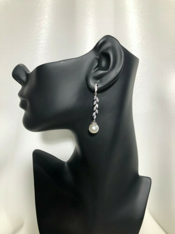 Long Marquis Leaf Pearl Drop Earring