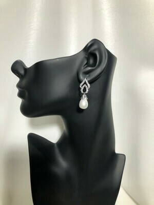 Pave Cubic Zirconia Spade Top Pearl Drop Earring