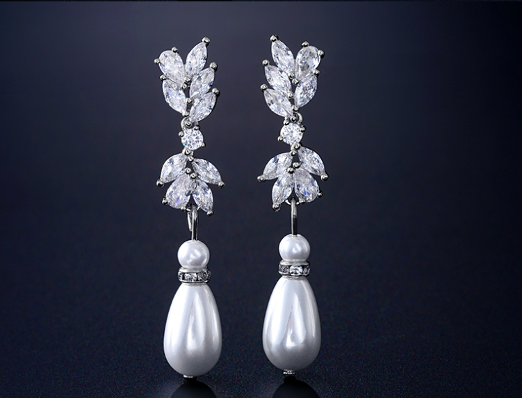 AAA Cubic Zirconia Marquis Pearl Earring